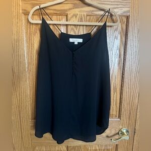 LOFT Classic Black V-Neck Tank Top with Buttons - Large